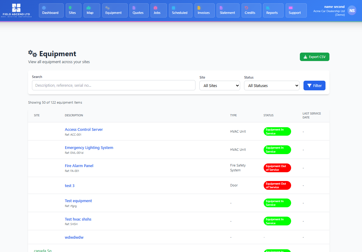 Customer portal login and dashboard branded with the service company's logo