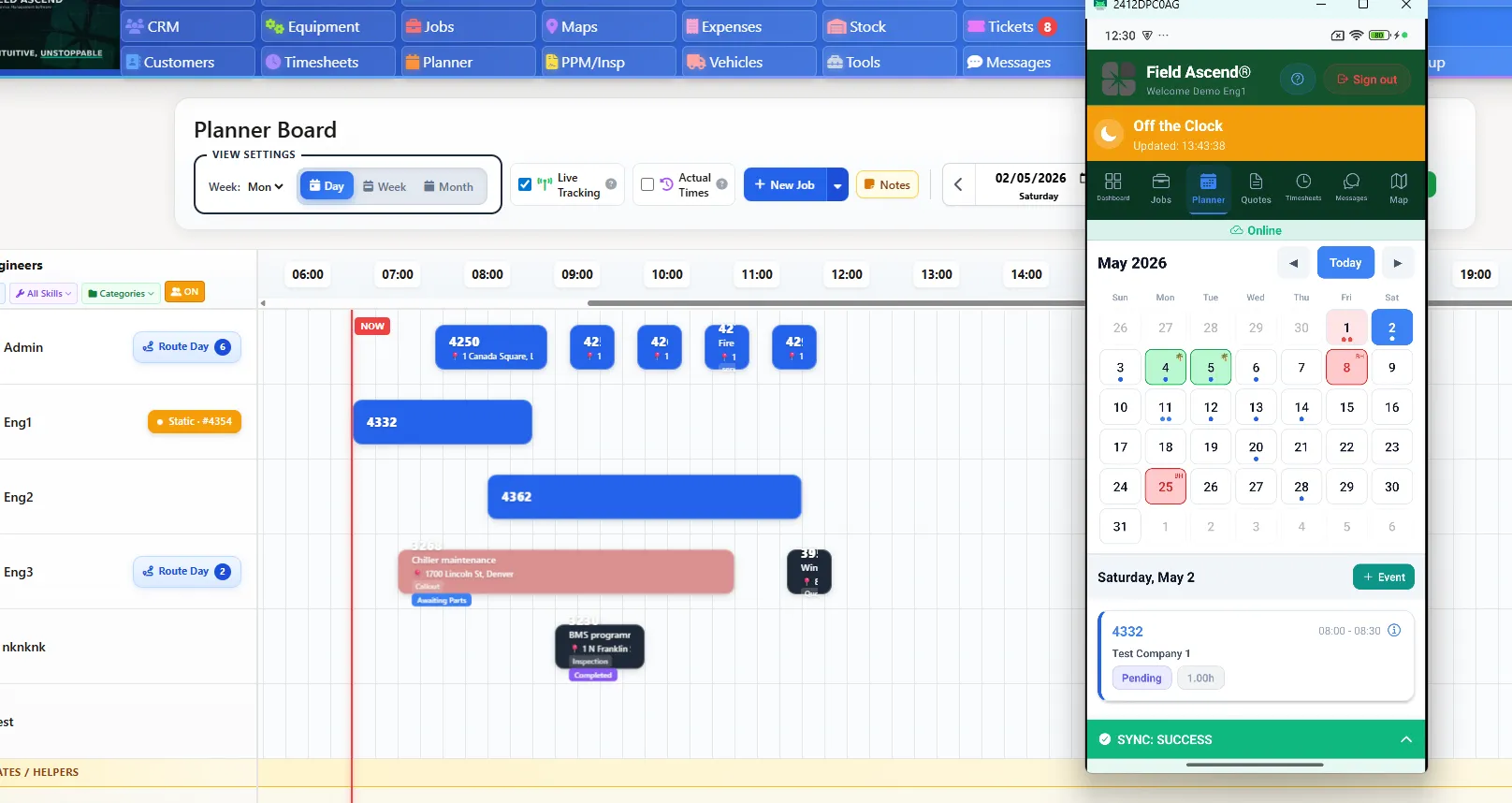 Field service software dispatch board scheduling jobs and assigning technicians for US contractors