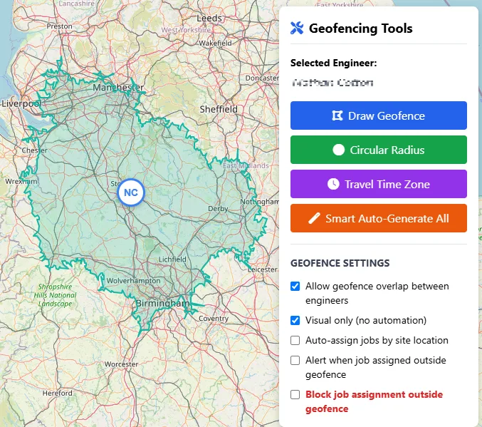 Engineer Territory Geofencing Map