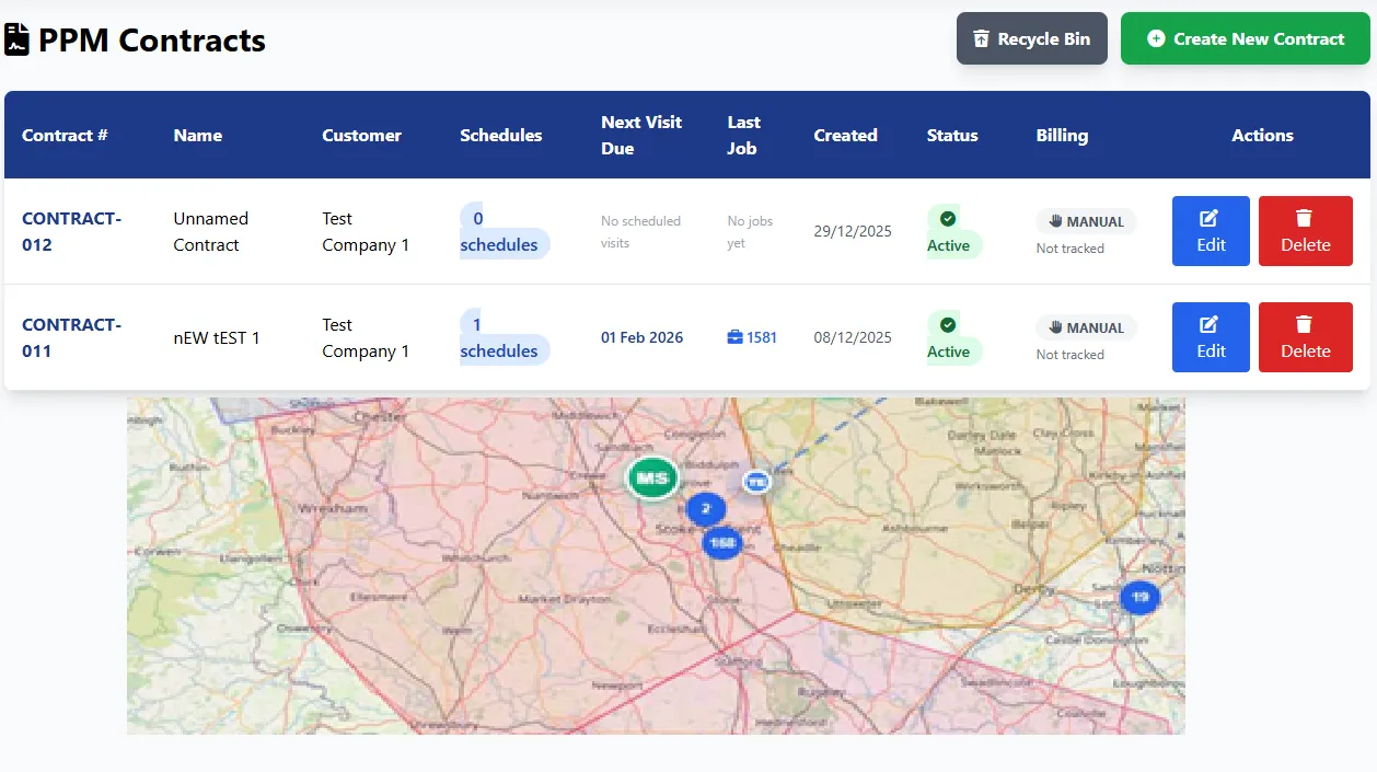 Maintenance management software UK - work order dashboard showing PPM scheduling, asset tracking and engineer dispatch