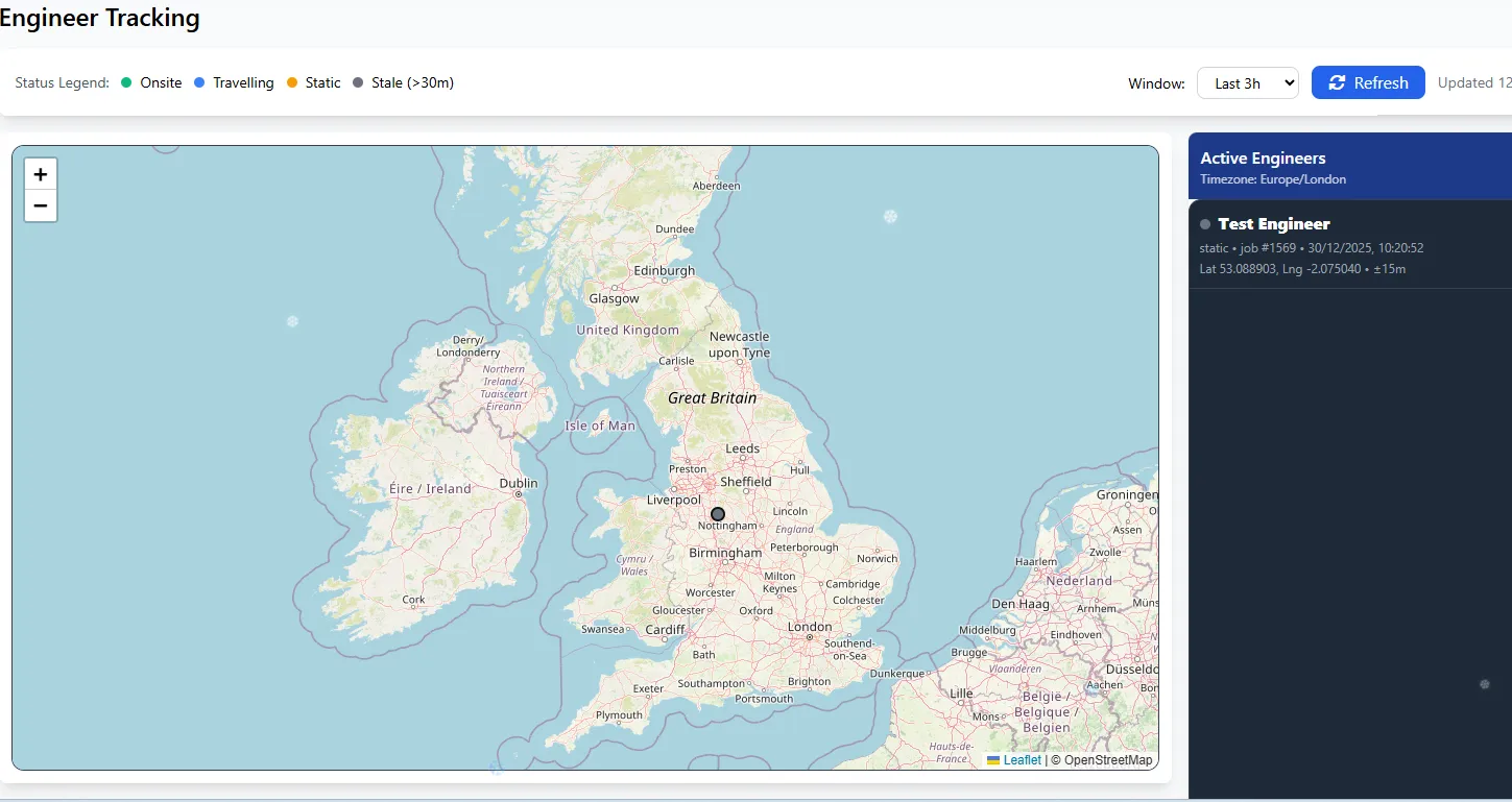 Live engineer tracking overlay on planner board