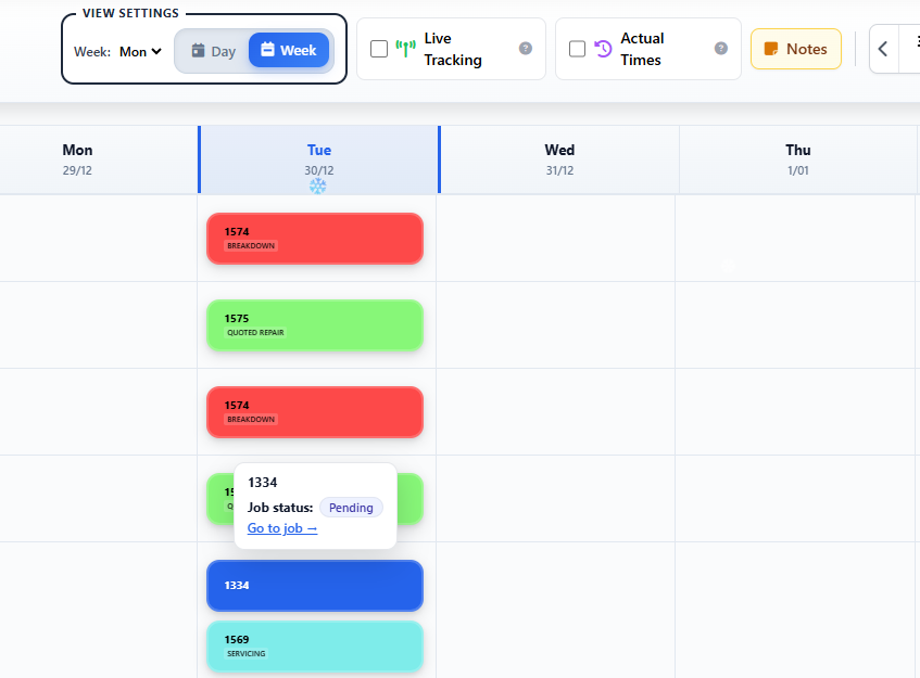 Week view of Field Ascend planner showing multiple engineers